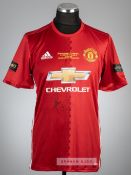 Phil Jones signed red Manchester United Wayne Rooney testimonial no.4 home jersey v Everton,
