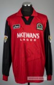 Alan Shearer red Blackburn Rovers no.9 away jersey, season 1995-96, Asics, long-sleeved with THE
