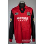 Alan Shearer red Blackburn Rovers no.9 away jersey, season 1995-96, Asics, long-sleeved with THE