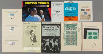 Collection of tennis ephemera, including six of tennis continental philately all bearing un-