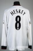 Emile Heskey white Liverpool no.8 away jersey, season 2003-04, Reebok, long-sleeved with BARCLAYCARD