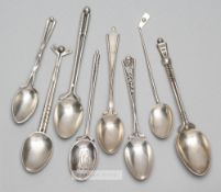 Eight various silver hallmarked golf prize spoons, dating from 1911, all with golf club & golf