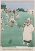 Henry Mayo Bateman (British, 1887-1970) original cricket match artwork with the Umpire distracted by