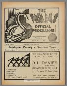 Swansea Town v Stockport County programme 27th November 1937, F.L. Division Two