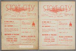 Two Stoke City 1930s home programmes, F.L. Division One fixtures v Charlton Athletic 2nd October