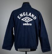 Rare England navy training drill top, Umbro, long-sleeved with Umbro logo to front, reverse lettered