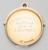 Lancashire Football Association winner's medal awarded to Liverpool FC's John Bamber, 1918-19,