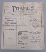 Thames v Brentford programme 3rd September 1931, F.L. Division Three South fixture, poor, tape