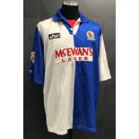Chris Sutton blue and white Blackburn no.16 jersey, season 1994-95, Asics, short-sleeved with THE FA