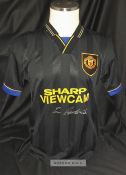 Manchester United Eric Cantona signed black away retro shirt as worn when he administered his Kung-