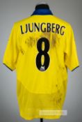 Freddie Ljungberg signed yellow Arsenal no.8 away jersey, season 2003-04, Nike, short-sleeved with
