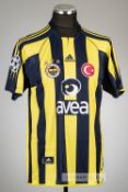 Murat Hacioglu yellow and navy striped Fenerbahce no.8 jersey v Manchester United, played at Old