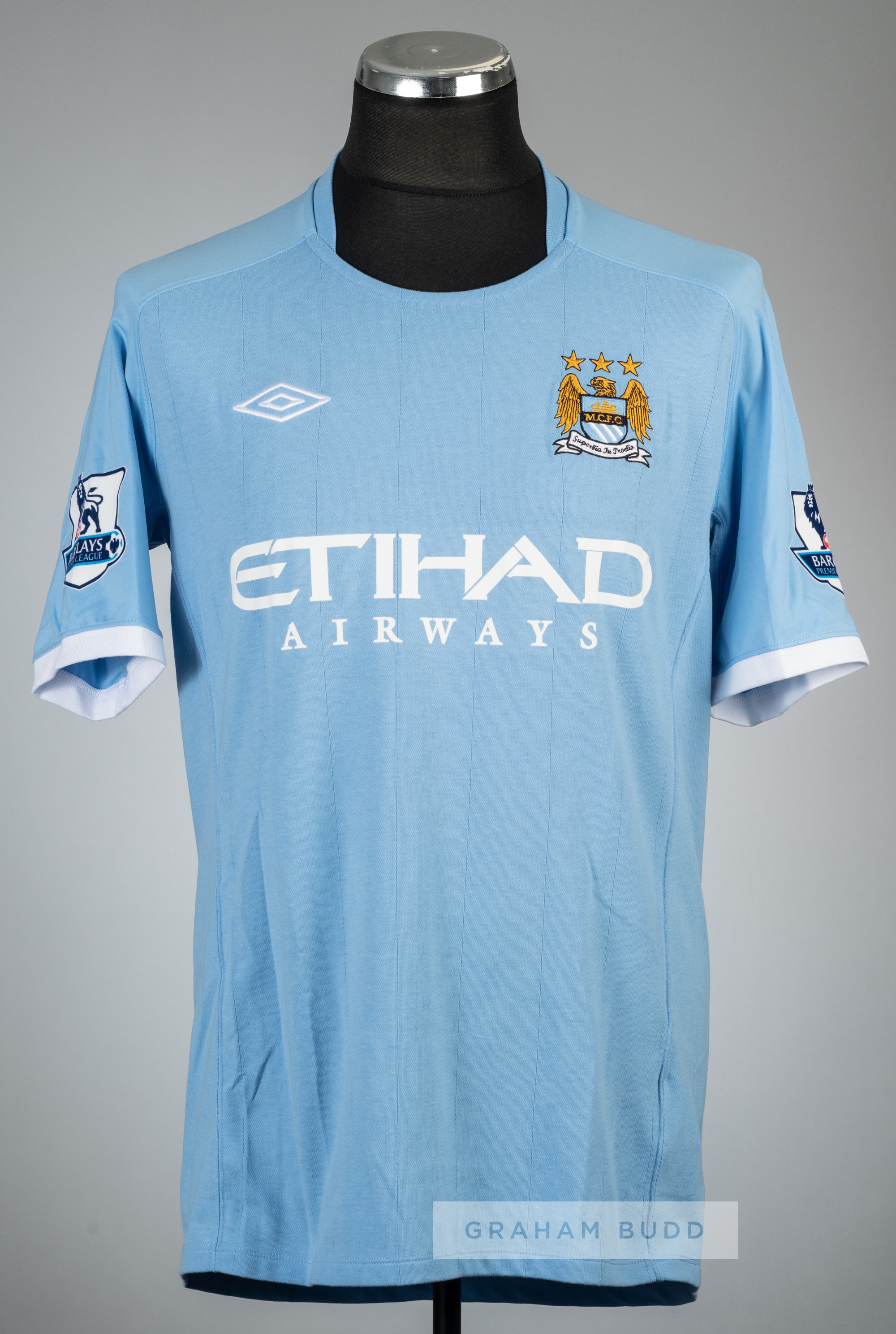 Gareth Barry blue Manchester City no.18 home jersey, season 2010-11, Umbro, short-sleeved with - Image 2 of 2