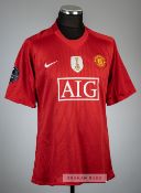 Nemanja Vidic red Manchester United no.15 home jersey, season 2007-08, Nike, short-sleeved with UEFA