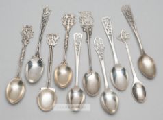 Ten various silver hallmarked golf prize spoons, dating from 1907, all with club initials, including