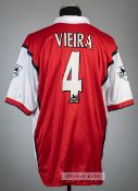 Patrick Vieira red Arsenal no.4 home jersey, season 1999-2000, Nike, short-sleeved with THE FA