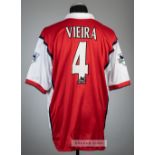 Patrick Vieira red Arsenal no.4 home jersey, season 1999-2000, Nike, short-sleeved with THE FA