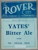 Tranmere Rovers v Millwall programme 29th August 1938, F.L. Division Two