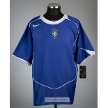 Pele signed blue Brazil (circa 2004) away jersey, Nike, short-sleeved with national emblem badge,