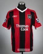 Joey Barton red and black striped Manchester City no.24 third choice jersey, season 2004-05, Reebok,
