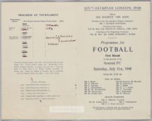 London 1948 Olympic Games signed Football programme first round Great Britain v Holland, played at