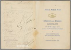 Signed Arsenal FC Dinner and Dance menu celebrating the 1934-35 Football League Championship season,