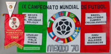 Two World Cup pennants originally owned by Sir Alf Ramsey, one inscribed for the England v