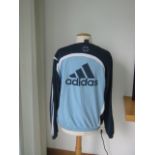 Alan Shearer blue Newcastle United training top, Adidas, long-sleeved, initialled AS