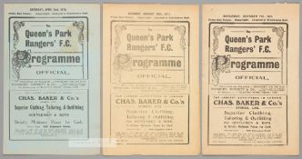 Three QPR home programmes, Southern F.L. Division One fixtures v Crystal Palace 2nd April 1910,