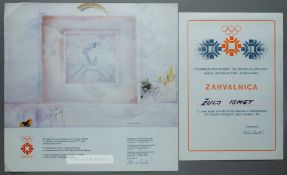 Sarajevo 1984 Winter Olympic Games participant's diploma, unawarded; sold together with an