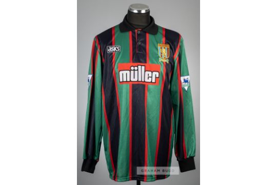 Neil Cox green, and black Aston Villa no.17 away jersey, season 1993-94, Asics, long-sleeved w