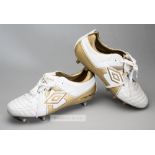 A sample pair of Chelsea's John Terry signed Umbro FA10 football boots, white and gold leather boots