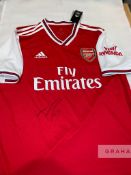 Alexandre Lacazette signed red and white Arsenal replica home jersey 2019-20, Adidas, short-