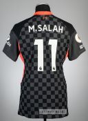 Mohamed Salah grey and black Liverpool no.11 third choice jersey, season 2020-21, Nike, short-