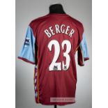 Patrik Berger claret and blue Aston Villa no.23 home jersey, season 2005-06, Hummel, short-sleeved