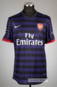 Olivier Giroud purple and black hooped Arsenal no.12 away jersey, season 2012-13, Nike, short-