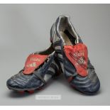Patrick Vieira signed Adidas Traxion football boots,  training ground worn blue, silver and red with