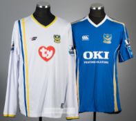 Two player signed Portsmouth football jerseys, season's 2004-05 and 2007-08, comprising white Andy