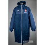 Arsene Wenger blue Arsenal Puma padded bench match day coat, circa 2014/15, full length padded