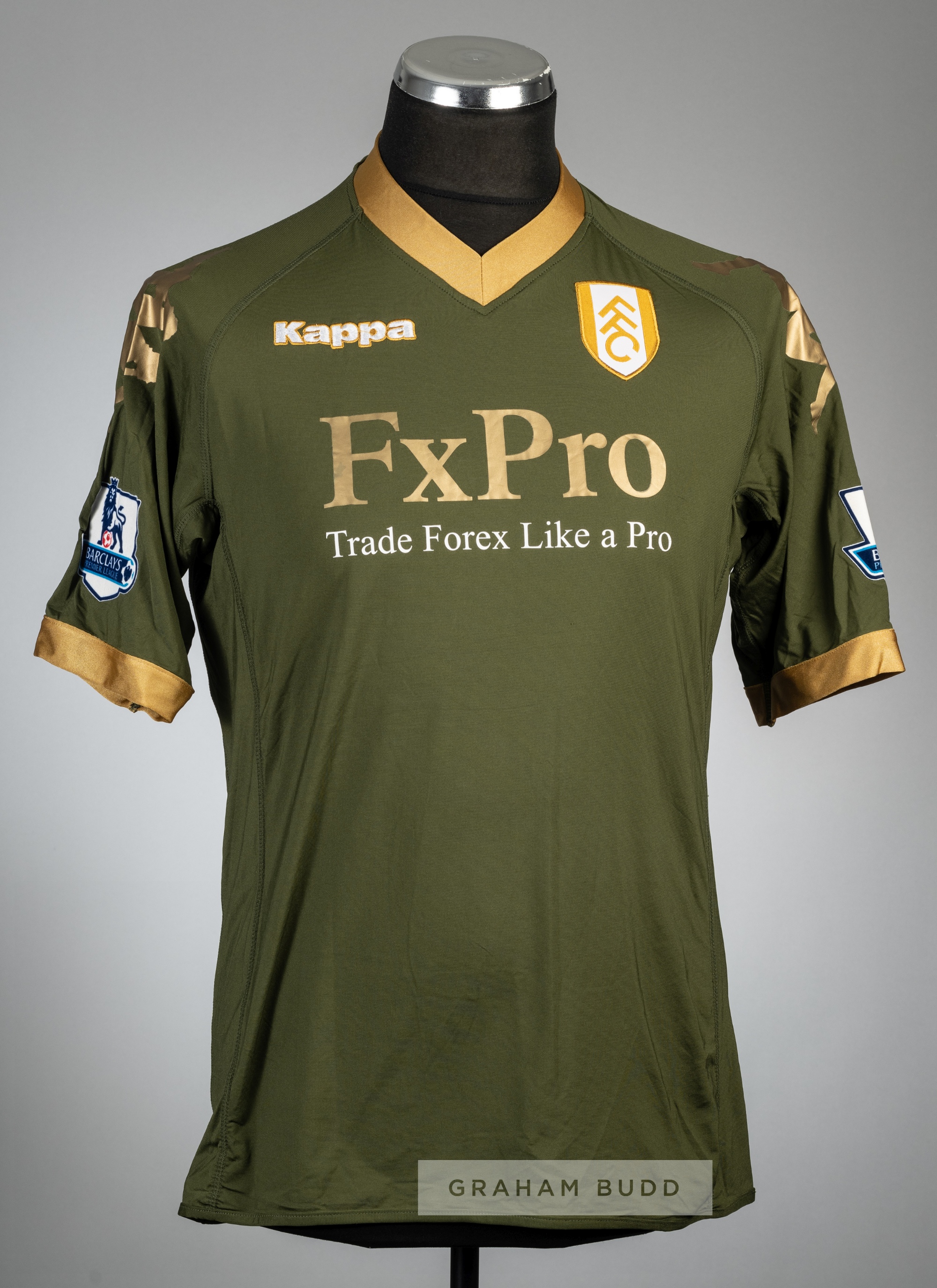 Diomansy Kamara green with gold trim Fulham no.15 third choice jersey, season 2010-11, Kappa,