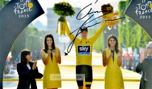 Tour de France Collection of signed memorabilia, including Chris Froome OBE signed 8 by 12in.