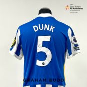 Lewis Dunk signed blue and white Brighton & Hove Albion no.5 home jersey, season 2021-22, match-