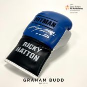 Former British boxer Ricky "Hitman" Hatton signed glove, blue, black and white left glove,