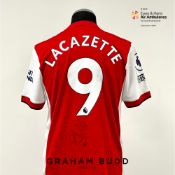 Alexandre Lacazette signed red and white Arsenal no.9 home jersey, season 2021-22, match-issue,