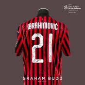 Zlatan Ibrahimovic squad signed red and black striped AC Milan no.21 home jersey, season 2019-20,