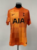 Hugo Lloris signed orange Tottenham Hotspur no.1 goalkeeper's home jersey, season 2020-21, match-
