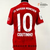 Philippe Coutinho squad signed red FC Bayern Munich no.10 home jersey, season 2020-21, match-