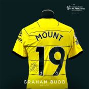 Mason Mount signed yellow and black Chelsea no.19 away jersey, season 2021-22, match-issue, Nike,