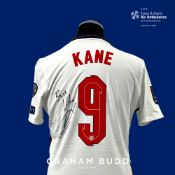 Harry Kane signed white England FIFA World Cup Qatar 2022 Qualifier no.9 jersey v San Marino, played