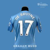 Kevin De Bruyne signed blue Manchester City no.17 home jersey, season 2021-22, match-issue, Puma,